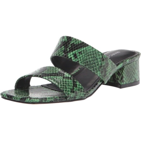 Marc Fisher Yori Snake Block Heel Sandals in Green/Black - Picture 1 of 4